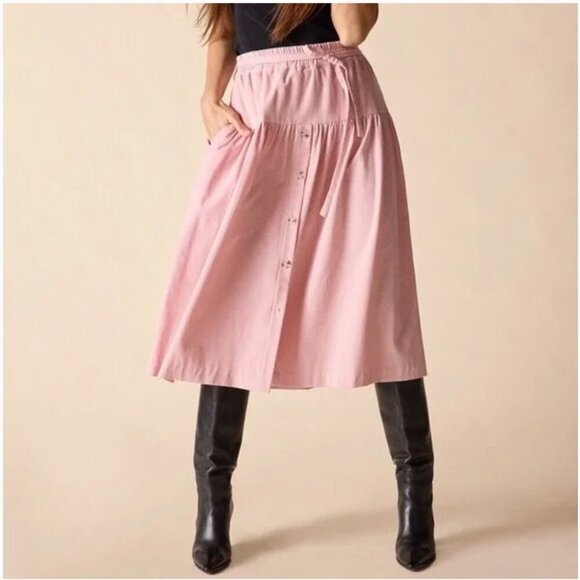 St. Roche NWT Kia Skirt in Pink Corduroy Button Front, Pockets Women’s XS - Picture 1 of 6